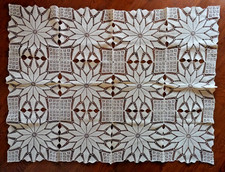 Vintage Hand Crochet Rectangle Ivory White Lace Table Cloth Tablecloth 50 x36 in