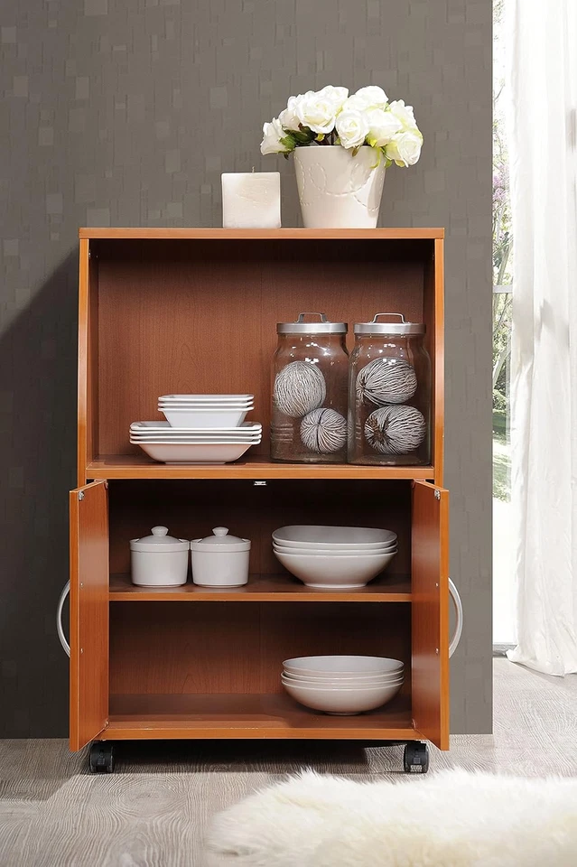 Mini Carro Microondas con Dos Puertas y Estante para Almacenamiento, Cereza Foto 4 de 4