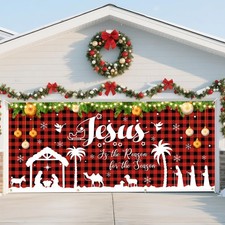 Christmas Nativity Garage Door Banner Cover,7 x 16 ft Large Holy Nativity Sce...