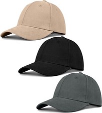 3 Pack Unisex Cotton Baseball Cap Adjustable One Size, Black grey khaki