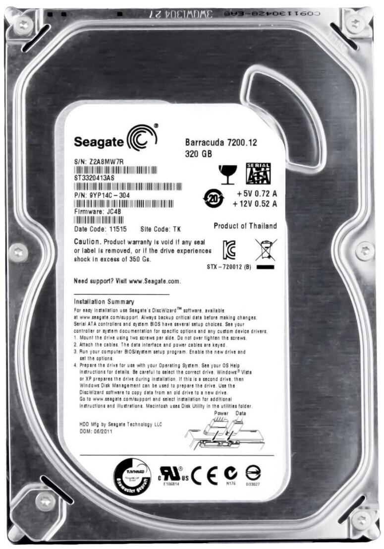 Hard Drive Seagate Barracuda 7200.12 ST3320413AS 320GB 7.2K 16MB SATA ...