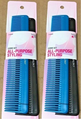 2 Pack- Beauty 360 Comb Set All Purpose Styling, Blue & Black