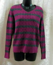 Vintage 2000 St. John's Bay Sweater Size L Stripe Cotton Blend Long Sleeve V Nec