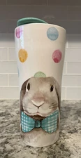 Ciroa Porcelain Bunny Rabbit Jumbo Travel Mug Cup with Poreclain Lid NEW