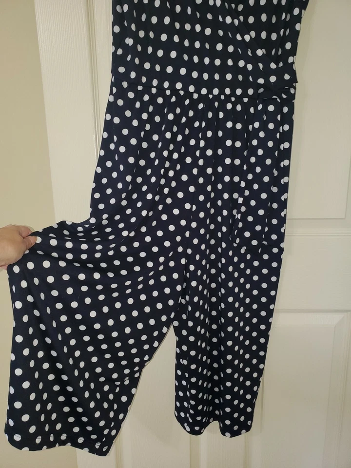 Mono corto tejido elástico sin mangas a lunares azul marino/blanco Jaclyn Smith talla XL Foto 3 de 4