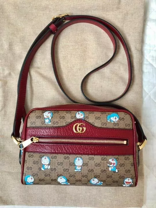 GUCCI GUCCI DORAEMON Mini GG Supreme Shoulder Bag Cherry Red Beige