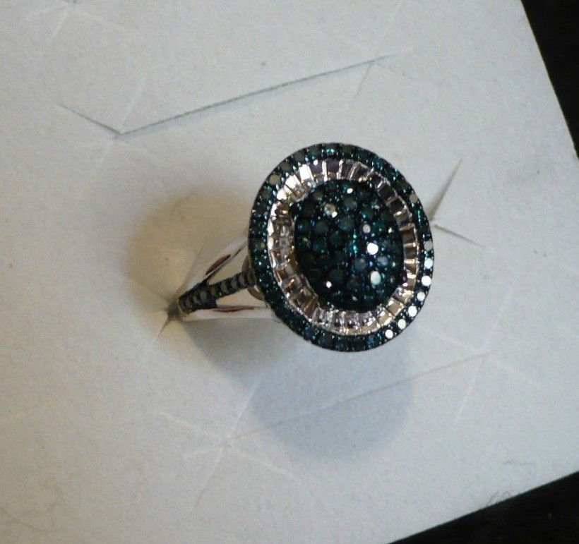 Blue Diamond Ring Sz.9 91 diamonds .75tcw MSRP$1744 | eBay
