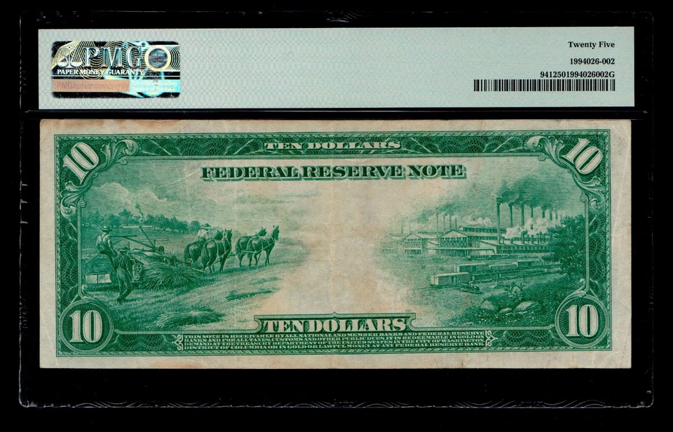 1914 $10 Federal Reserve Note Kansas City PMG VF 25 - Image 2 of 2
