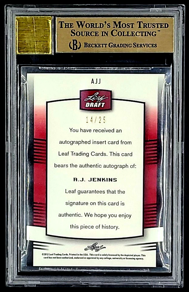 2012 Leaf Metal Draft Purple #AJJ A.J. Jenkins Auto RC /25 BGS 9.5 / 10 POP 1 - Image 2 of 4