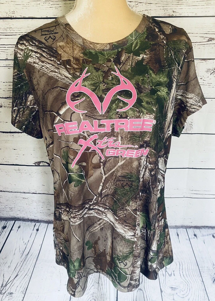 Blusa para mujer XL RealTree camuflaje estampado gráfico mangas cortas sedosa  Foto 2 de 4