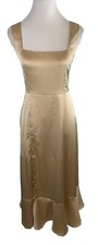 show me your mumu Champagne Luxe Satin Claire midi dress sSz M- Smocked Back
