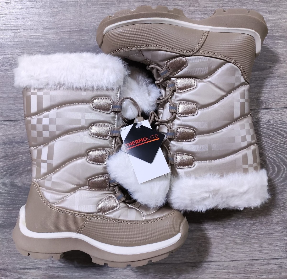 Winter Boots Girls Ankle Boots Size 10 Fur Infant Size 10 Boots Kids Zipped Ankle Boots With Faux Fur Lining And  Laces, Gold