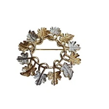 Vintage Sarah Coventry Brooch Wreath of Silver Tone Gold Tone Maple Leaves Pin