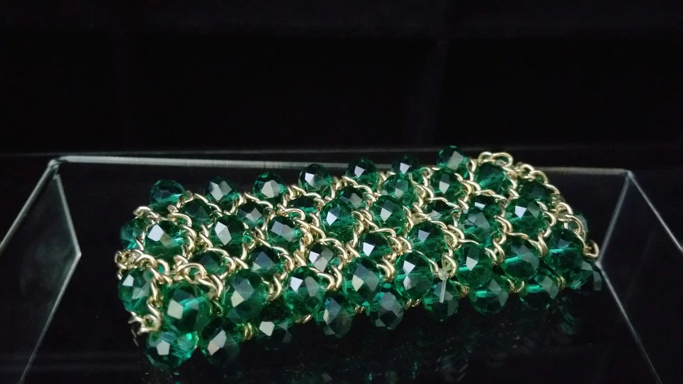 Armband Schlupf Grünes Glas Flex Messing Gelb vergoldet Glassteine ca. 19 cm - Bild 2 von 2