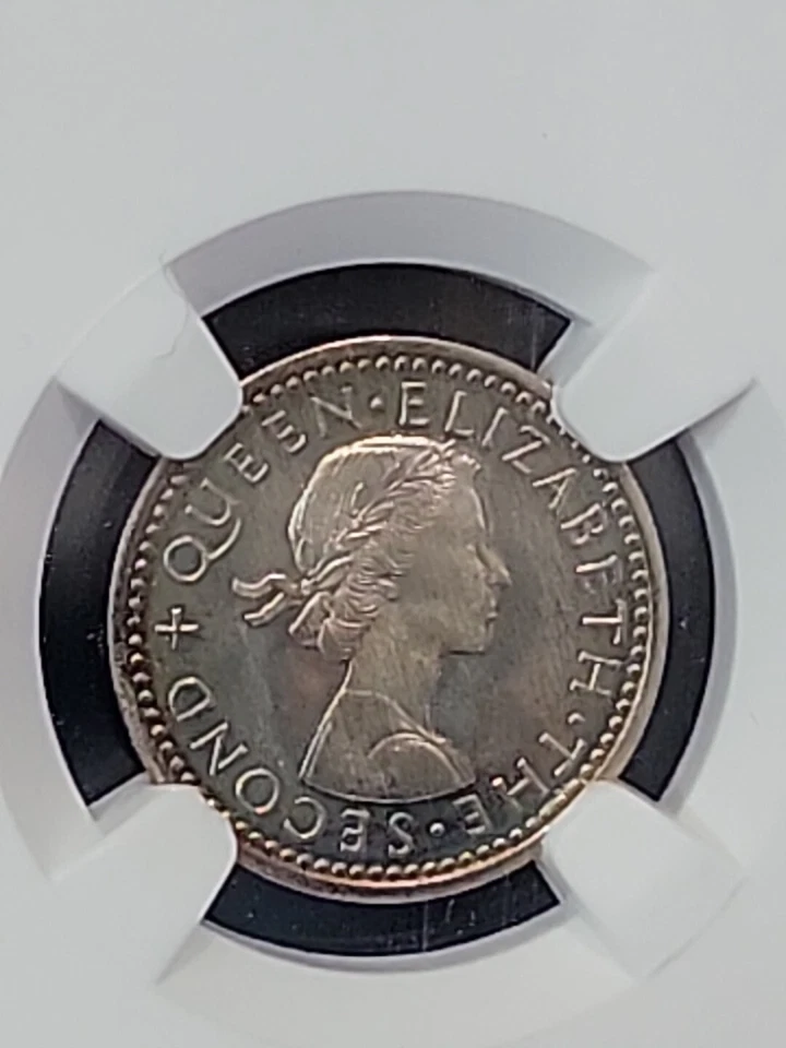 1955 NGC PF66 CAMEO PROOF SILVER RHODESIA & NYASALAND 3P THREE PENCE THREEPENCE - Image 3 of 3