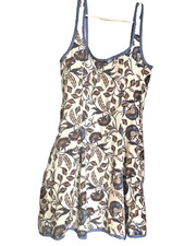 Rachel Zoe Mini Floral dress lined summer skater Sz 8 linen smocked back linen