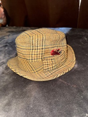 Vintage Adam New York Plaid Fedora Size 7 1/8 Brown Wool Blend Hat