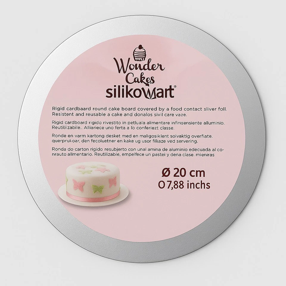 3 x base torta argentata 20 cm Silikomart sottotorta rigido riutilizzabile - Immagine 2 di 4
