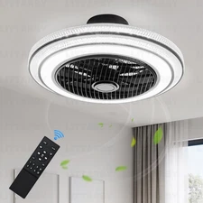 22 Inch Enclosed Bladeless Ceiling Fans with Lights and Remote, Dimmable LED ...
