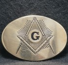 WJ03140 VINTAGE 1970s ****MASONIC SYMBOL**** MENS ORGANIZATION BRASS BELT BUCKLE