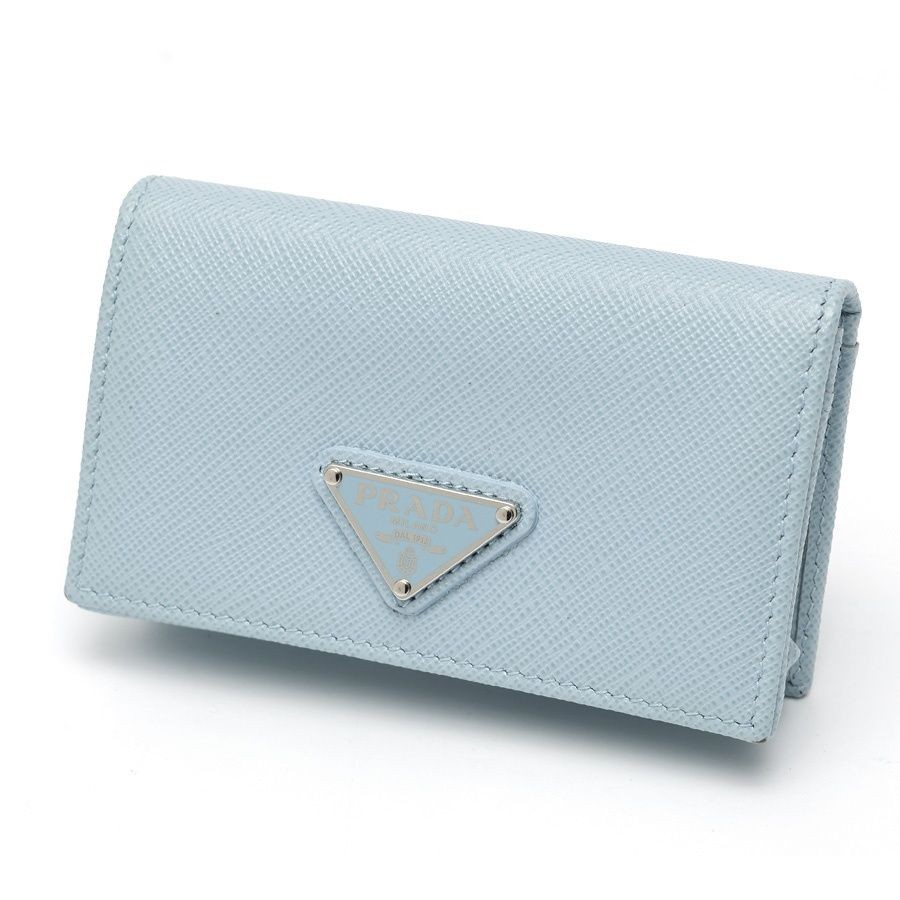 Prada Saffiano Triangle Card Case Light Blue Leather Business Card Holder thumbnail 2