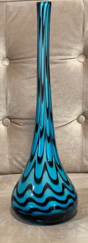 Vintage Murano Glass Fratelli Toso Fenicio ? Turquoise Blue & Black  Vase
