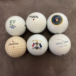 Vintage Lot Of 6 Logoed Golf Balls Feat. FBI, Ryder Cup, Black Jack & Faultless