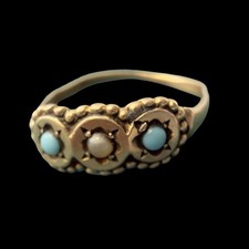 Vintage Antique   10K GOLD   Victorian Turquoise Seed Pearl Child Baby Ring Band