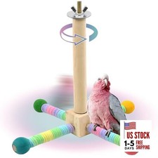 Upgraded Parrot Perch Toy,Rotating Bird Perch Stand with Chew Rainbow colors
