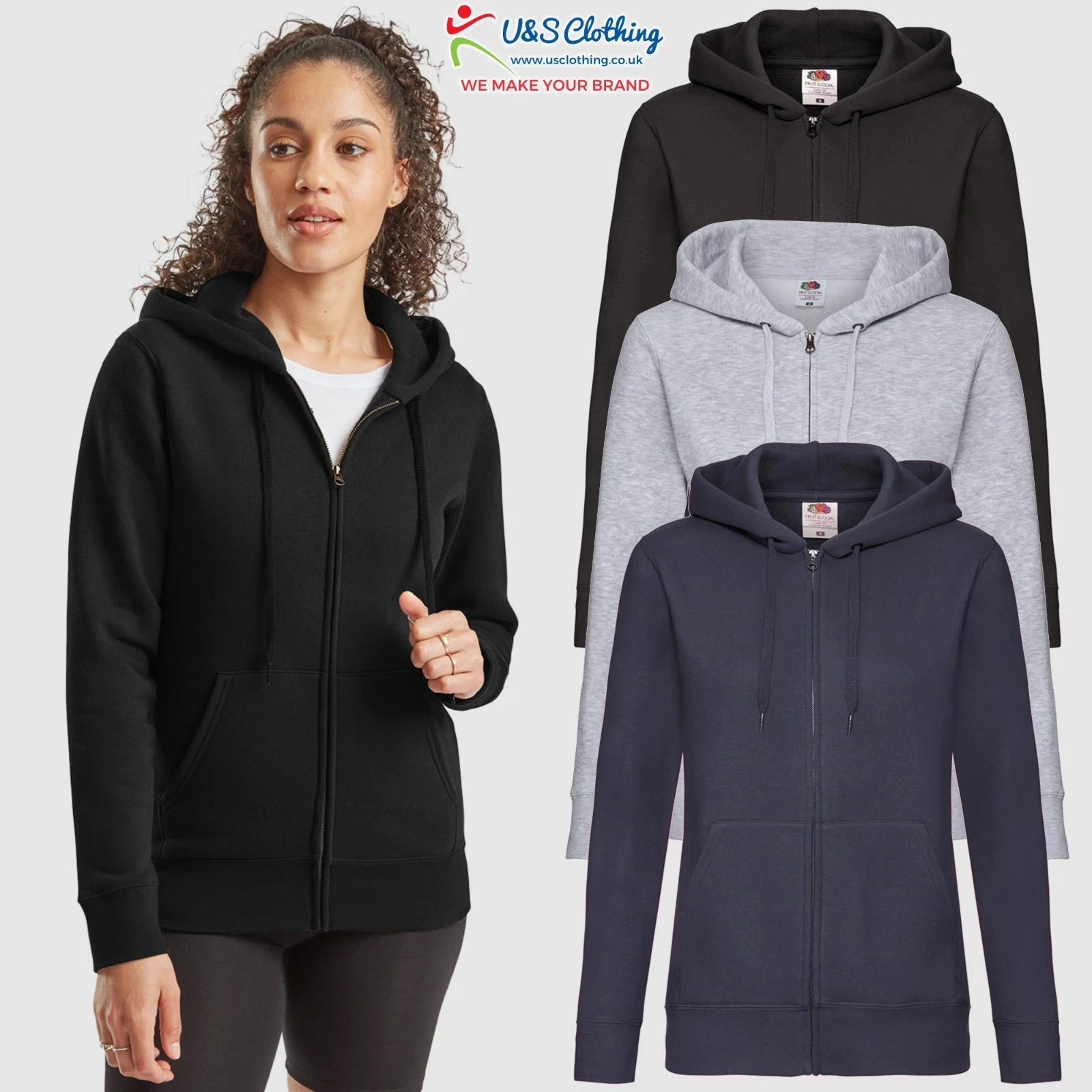 Fruit of the Loom Premium Lady Fit Zip Hooded Sweatshirt Jacket Pullover Hoodie
Opens in a new windo