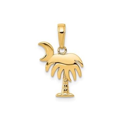10k Yellow Gold Palm Tree Crescent Moon Pendant South Carolina Beach Charm