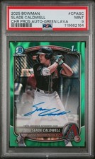 Slade Caldwell 2025 Bowman Chrome 1st Green Lava Auto /99 PSA 9