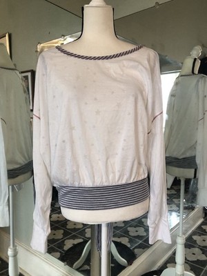 Hem & Thread Women s White Stars Wrap Knit Top Tie Size Lg