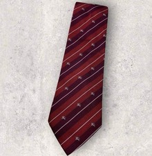 BURBERRY Silk Tie ITALY Burgundy Striped Monogram Logo W:3.8" EUC