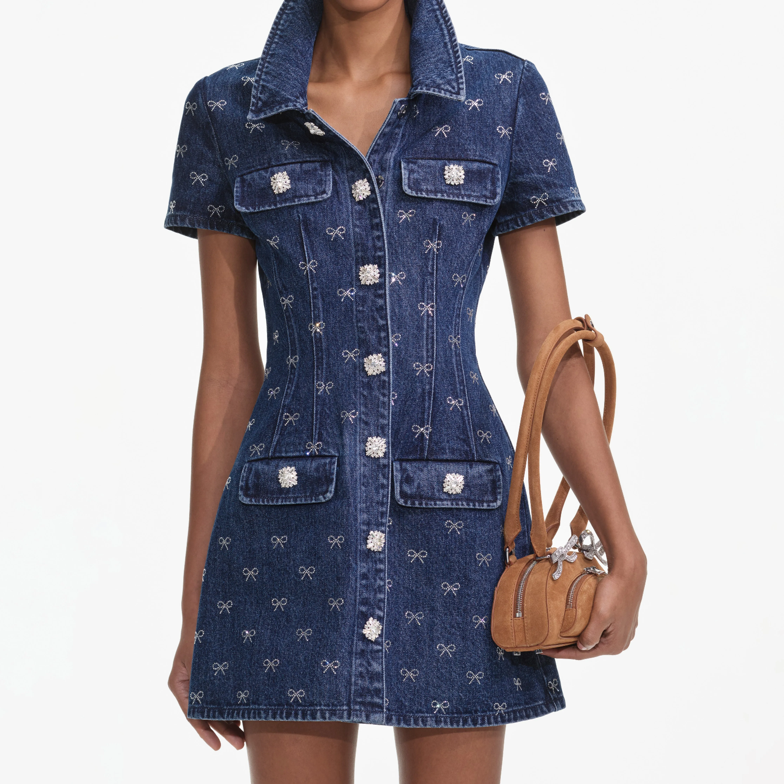 Self-Portrait Denim Mini Dress – Size S (UK 6)  – New Without Tags