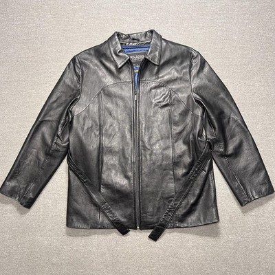 Wilsons Leather Jacket Womens Large Black Pelle Studio Butter Soft Lined Belted