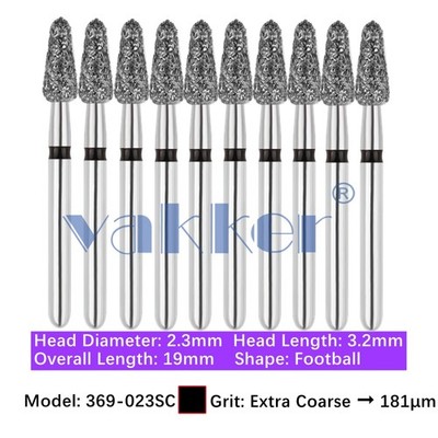 Vakker 10pc Dental 369-023SC Diamond Burs Super Coarse Football Friction Grip FG
