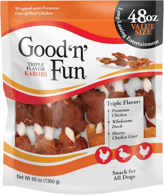 Good  N  Fun Triple Flavor Kabobs Chews for All Dogs, 48 Ounces, Treat Your Dog 