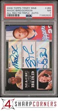 2008 TOPPS TREASURY MAGIC JOHNSON-LARRY BIRD TRIPLE AUTO ERIC GORDON #/9 PSA 7