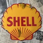 VINTAGE SHELL GASOLINE MOTOR OIL 13X14 INCHES CONVEX PORCELAIN ENAMEL SIGN