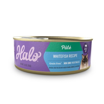 Halo Adult Grain Free Wet Cat Food Pate, Whitefish Recipe, Healthy Cat Food with