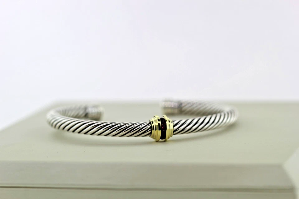 Retired David Yurman 5mm Classic Cable station bracelet with 0.24 cttw Rubies. - Image 3 of 4