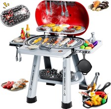 Kids Grill Playset for Toddlers 3-5, 2-Layer Outdoor BBQ Cooking Toy with Smoke,