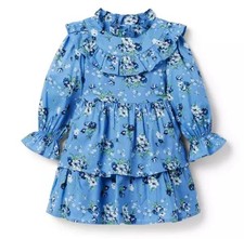 Janie and Jack Girls Floral Dress   Size 3   Blue Ruffle Long Sleeve