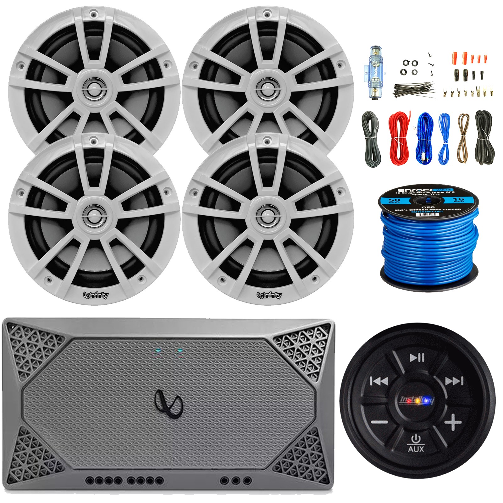 And Wire, Compact 4ch Amp And Install Kit, Bluetooth Receive