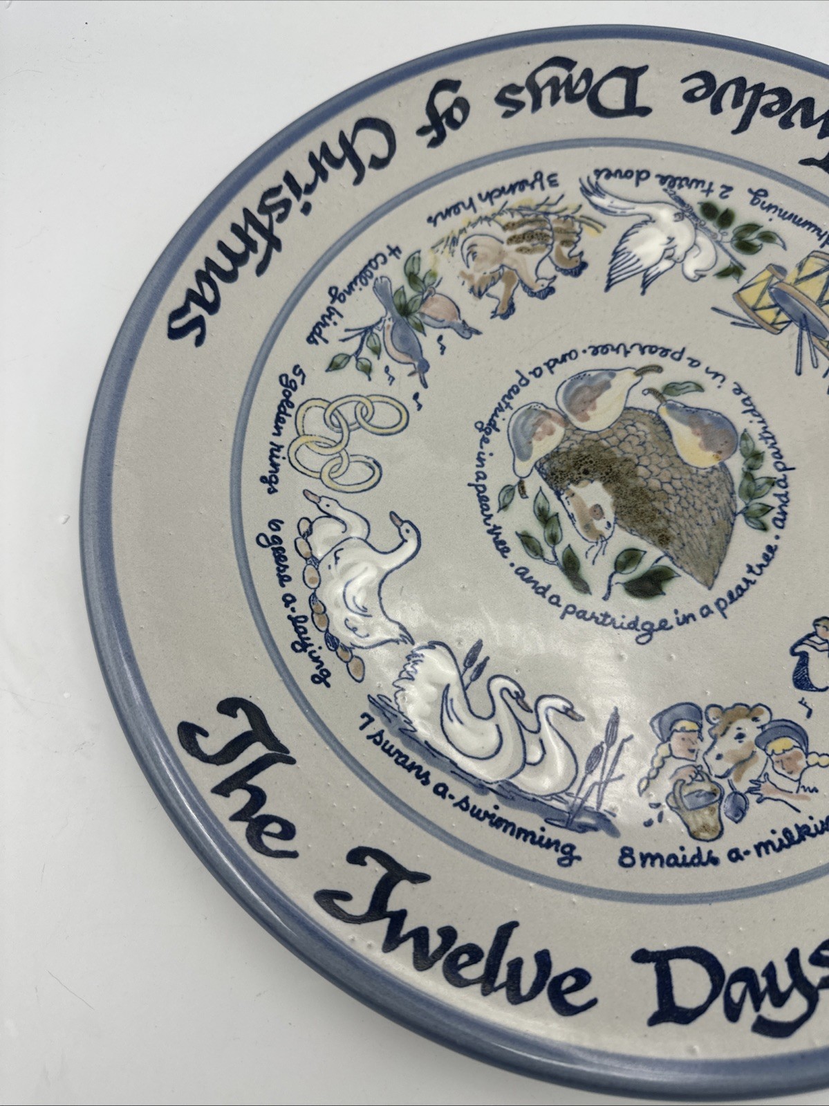 Louisville Stoneware 12 Days of Christmas Large Round Blue Platter Plate Vintage