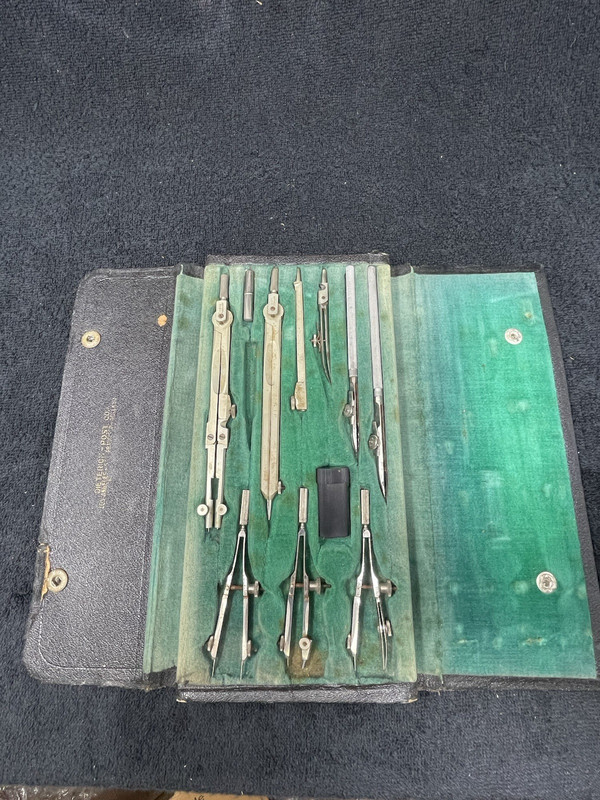 Vintage German 12 Piece Drafting Set Drawing Instruments Felt Lined Case
