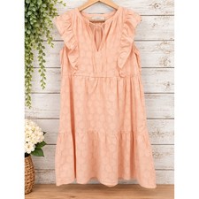 LOFT Dress Women S Pink Ruffle Tiered Sleeveless Textured