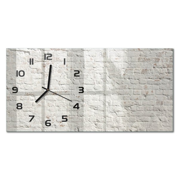 Wanduhr Im Querformat Glasuhr Aus Glas Backsteinwand Schwarze Zeiger 60X30 Cm-image