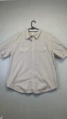Tommy Bahama Jeans Shirt Mens XL Tan Blue Geometric Short Sleeve Button Front